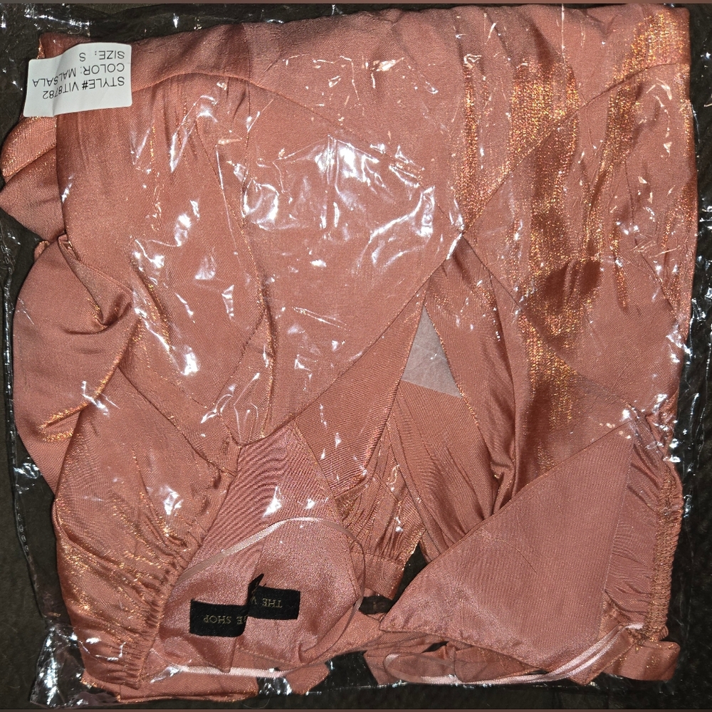 Shimmery Peach Tie In The Back Crop Top - Picture 9 of 9